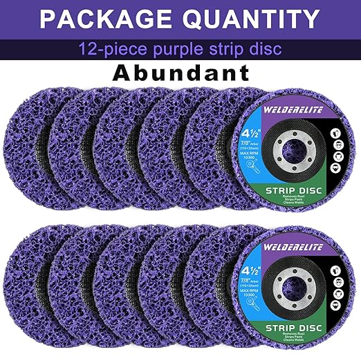 Paint Stripping Discs 12-Pack, 4-1/2" Purple Strip Disc Wheel for Angle Grinder, Ideal for Paint, Rust, and Grime Removal, Metal and Wood Stripping