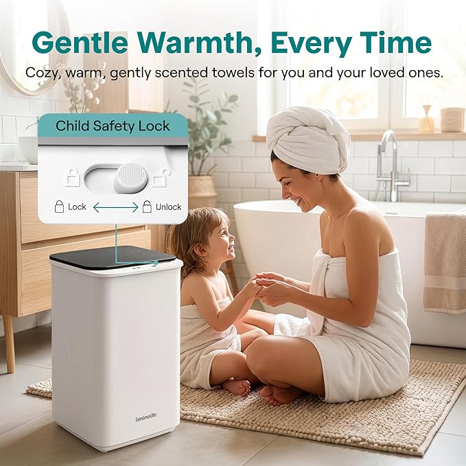 SereneLife Luxury Towel Warmer for Bathroom - Heated Towel Warmer Bucket, Auto Shut Off, Fits Up to Three 40"X70" Oversized Towels, Bathrobes, Blankets, Spa Gift, Scent Disc Included, Black