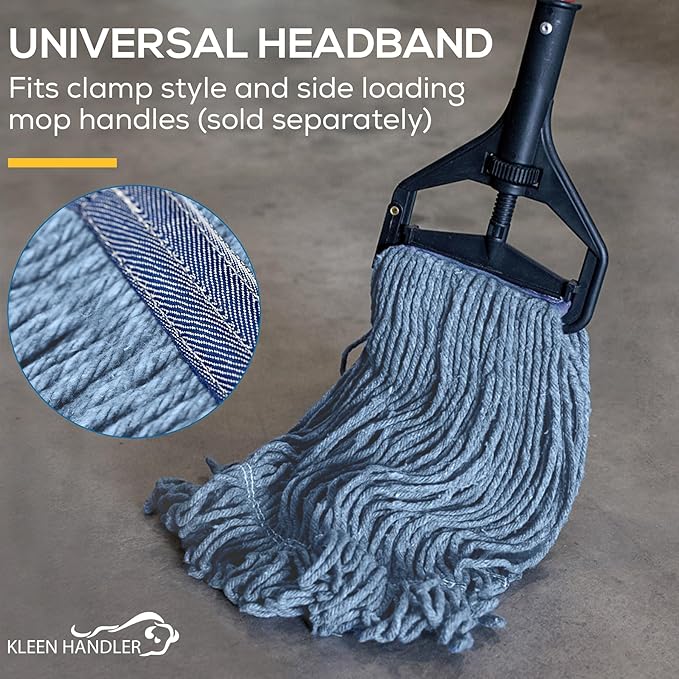 KLEEN HANDLER General Cleaning Mop Heavy Duty Commercial Replacement, Wet Industrial Blue Cotton Looped End String Head Refill, 3 Count (Pack of 8)