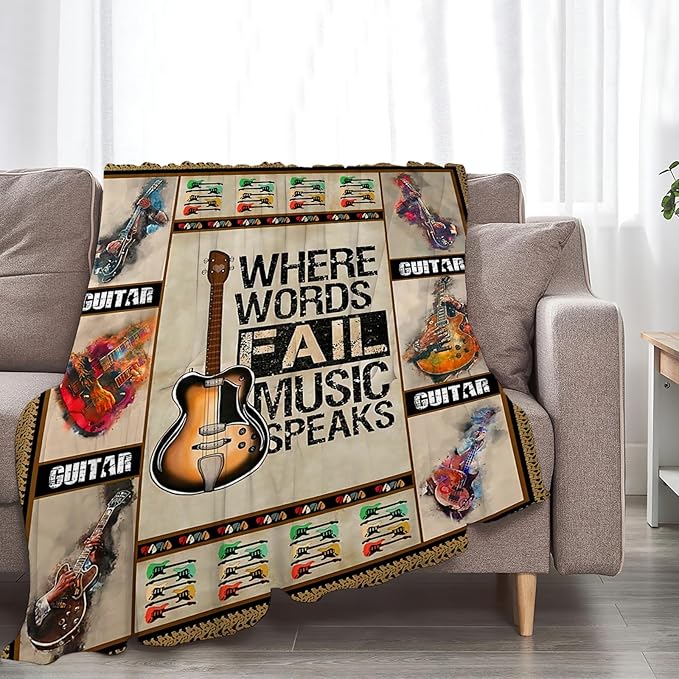 Tijuboni Guitar Music Throw Blanket Guitar Gifts for Girls Boys Women Men Kids Adults Soft Flannel Fleece Blanket for Couch Sofa Bed Home Decor 50"x60"