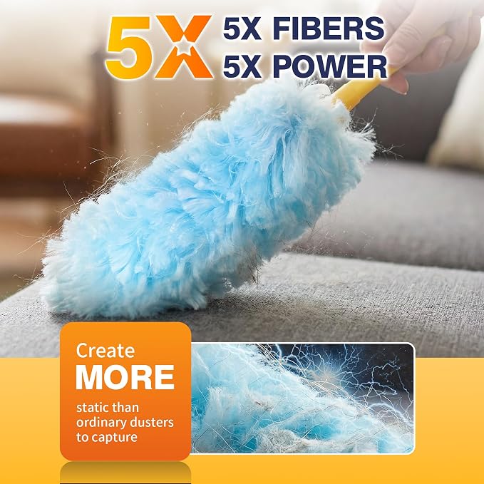 Duster Refills for Swiffer Dusters, Multisurface 360 Dusters with 3ft Extendable Handle and 1 Short Handle, Disposable Duster kit for Dusting Furniture Blinds Fans Walls