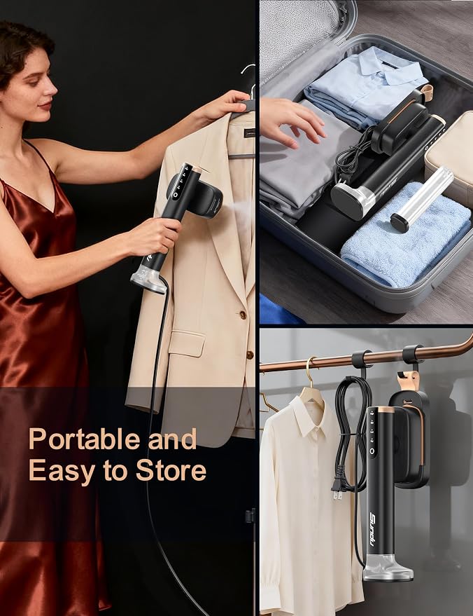 Sundu Travel Steamer for Clothes, Portable Handheld Garment Steamer, 15s Fast Heat-up, 2 Water Tanks (180 ml +100 ml), 25 Minutes of Continuous Ironing for Travel, Home