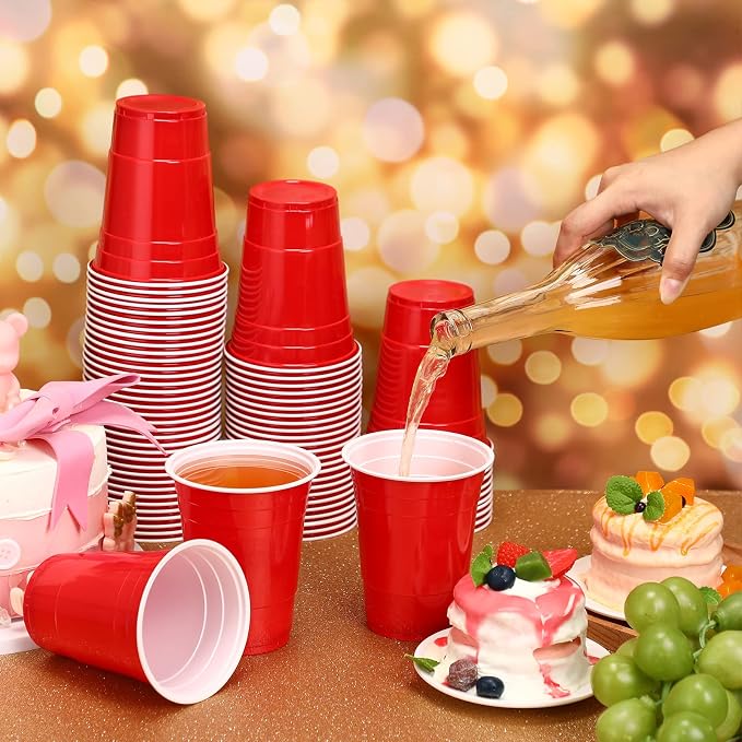 Lounsweer 100 Pcs 16 oz Disposable Party Cups Plastic Heavy Duty Drinking Water Cups for Birthday Baby Shower Wedding BBQ Picnic Party Supplies(Red)