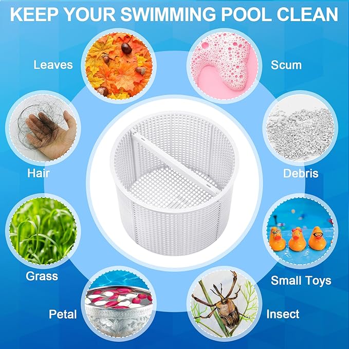 2 Pcs Pool Skimmer Basket with 1 Skimmer Handle and 1 Basket Hook Kit Compatible with Sp1082ca B-152 Automatic Skimmers, Compatible Sp1082 Sp1083 Sp1084 1085 1086 Sp1075 1075t(White)