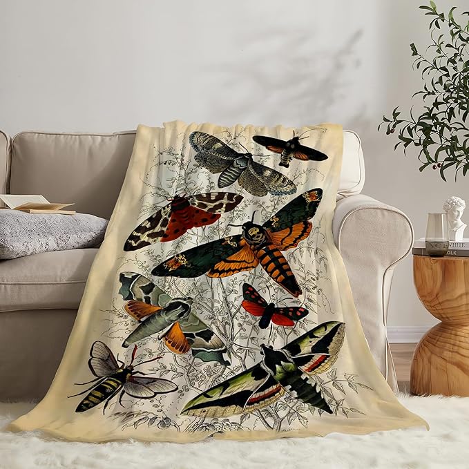 Moths Blanket Throws Moth Gifts Moths Lovers Throw Blanket for Women Men Kids Adults Soft Warm Cozy Fleece Blanket for Couch Sofa Bed 80"x60"