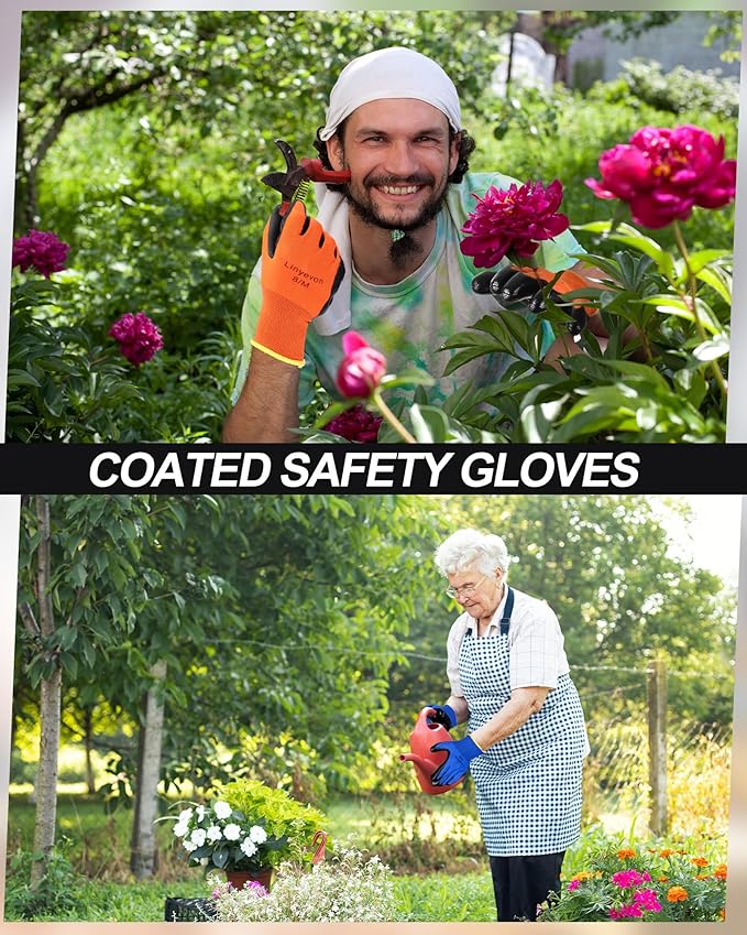 Maxcheck PU Coated Gloves Bulk, Reusable Rubber Safety Gloves for Men Women Work Warehouse, Mechanic, Woodworking