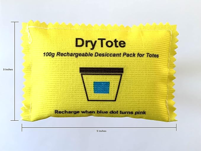 DryTote Rechargeable Desiccant Packs (50 Pack), Silica Gel Moisture Absorber for Storage Bins & Totes, Color-Change Indicator, 100g, Yellow