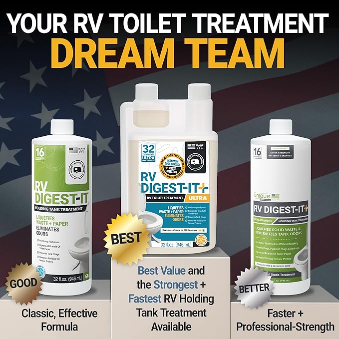 Unique RV Digest-It Plus - RV Holding Tank Treatment Eliminates Odor, Liquifies Waste and Toilet Paper, RV Waste Digester (32 oz)