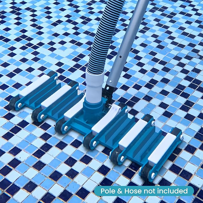 POOLWHALE 19" Heavy Duty Flexible Pool Vacuum Head with Wheels, Extra-Wide, Swivel Direction-Control Aluminum Handle for Swimming Pools - Faster Cleaning, Easier Debris Removal