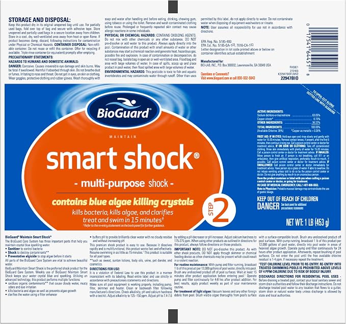 BioGuard Smart Shock, 1 lb | Algae Preventative, Swimming Pool Clarifier, Pool Shock Treatment, Multi-Purpose Shock for Pool Maintenance