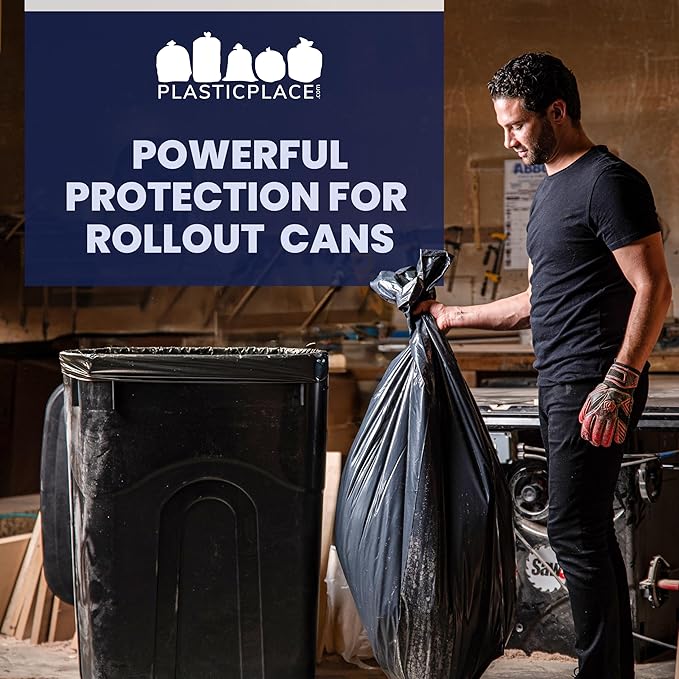 Plasticplace 95-96 Gallon Trash Bags │ 2.0 Mil │ Black Heavy Duty Garbage Can Liners │ 61” x 68” (50 Count)