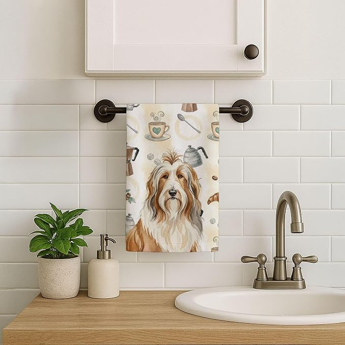 Caroline's Treasures Fawn Bearded Collie Coffee Bar Kitchen Towel Velour Plush Front and Cotton Loop Back Machine Washable