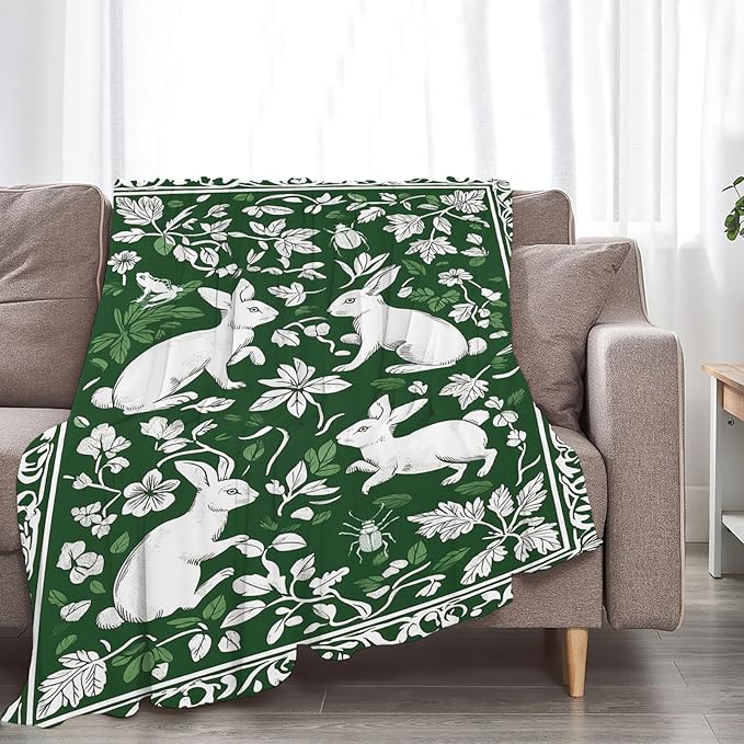 Tijuboni Rabbit Throw Blanket - Botanical Hare Insect - Bunny Gifts for Girls Women Boys Men Kids Adults Soft Flannel Fleece Blanket for Couch Sofa Bed Home Decor 50"x60"