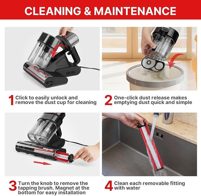 Shop-Vac Mattress Vacuum Cleaner, 14KPa Powerful Bed Vacuum with 253.7nm UV-C Light, 36960 RPM/Min Tapping, HEPA Filter & Ultrasonic, Dual Cup Filtration, for Bed, Sofa, Couch, 400W, 15.4 ft Corded