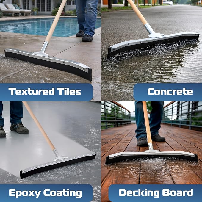 DSV Standard Curved Floor Squeegee 24’’, Rubber Blade Garage Squeegee, Taper Pole Connection - Handle Sold Separately for Tiles, Concrete and Asphalt