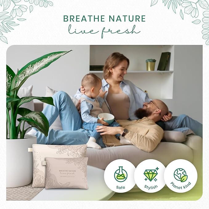 Roonin Bamboo Charcoal Bags Odor Absorber (4-Pack), Natural Air Purifier & Pet Safe Deodorizer for Home, Car and Closet - Odor Remover for Strong Smells