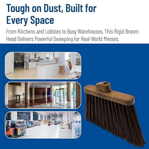 SPARTA Plastic Broom Head, Angled, Un-Flagged for Large Debris Indoor, Outdoor, Home, Restaurant, Lobby, Office, 12 Inches, Brown