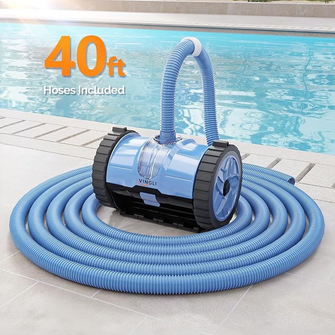 VINGLI Automatic Pool Cleaner for Inground Pools – Suction-Side Pool Vacuum with Powerful Wall-Climbing, 40FT Tangle-Free Hose, Ultra-Quiet Operation – Memory Blue & Gray