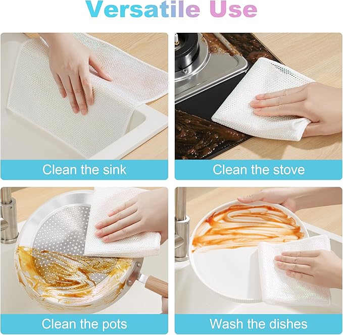 JOYMOOP Multipurpose Wire Dish Rags 10" x 10", Rainbow Laser Dish Cloths for Washing Dishes, Reusable Cleaning Cloths, Non-Scratch Wire Dishwashing Rags for Dishes, Glass, Stainless Steel - 5 Pack