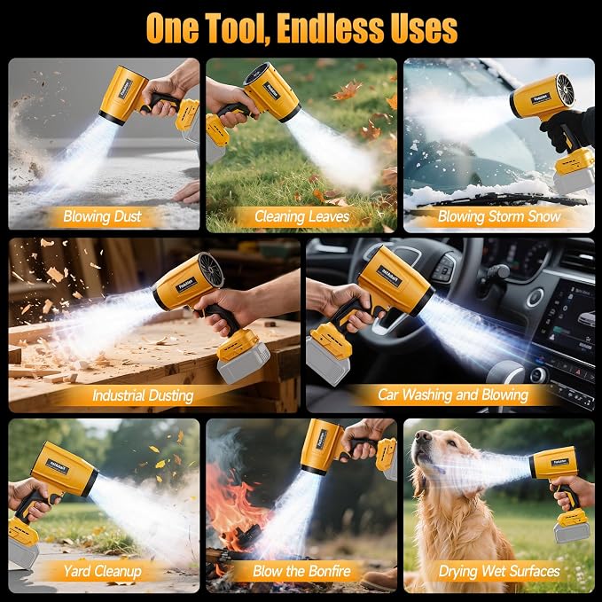 Cordless Leaf Blower Compatible with DeWalt 20V Battery (Tool Only), 800,000 RPM Brushless Turbo Jet Blower up to 60m/s Airflow, Lightweight 1.5 lbs Handheld Dust Blower for Patio, Lawn & Garage