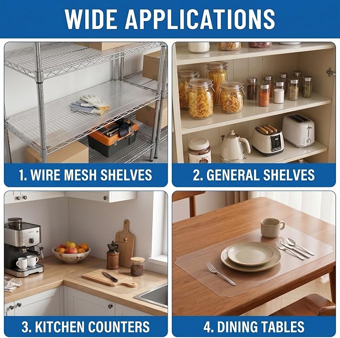 Frienda 18 x 48 Inch Wire Shelf Liners Set of 10, Heavy Duty Waterproof Shelf Mats for Wire Shelving, Non Adhesive Plastic Covers for Metal Storage Racks, Garage, Pantry, Kitchen Shelves, Clear