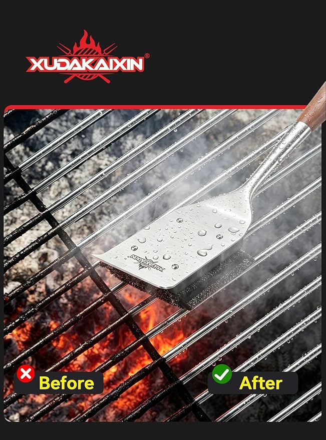 XUDAKAIXIN Bristle-Free Grill Brush with Replacement Head. Ultra Safe & Efficient Cleaner for Cast Iron and Stainless Steel Outdoor Grills.Gifts for Men/Dad