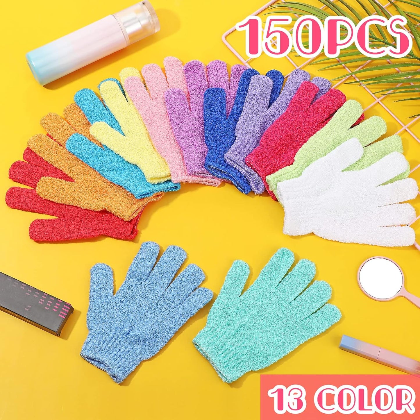 150 Pcs Exfoliating Gloves Bulk for Body Double Sided Exfoliating Shower Gloves for Women Nylon Colorful Bath Gloves Exfoliating Body Scrubber Mitt for Beauty Spa Massage Shower Body Scrubber