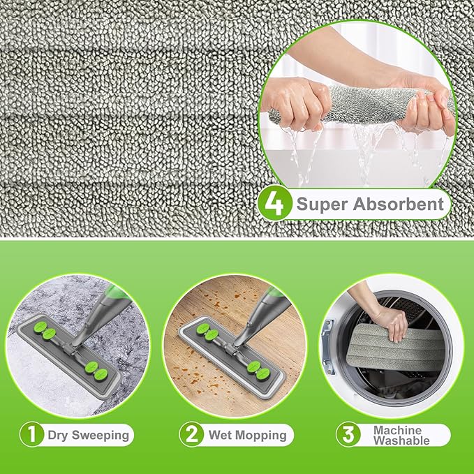 Spray Mop for Floor Cleaning with 3 Microfiber Washable Pads & 520ML Refillable Bottle Bundle
