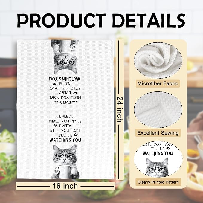 Funny Cat Kitchen Towels 16x24 Inch Set of 2 | Cat Mom Dad Lady Lovers Gifts for Women Men Dish Tea Towels for Kitchen, Pet Lover Gifts Decorative Hand Towel
