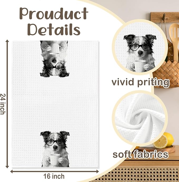 Funny Australian Shepherd Kitchen Towels, Dog Kitchen Accessories, Dog Chef Gifts for Women Decorative Hand Towels for Kitchen Decor, Coffee Lovers Gifts Dish Tea Towel, 16x24 Inch