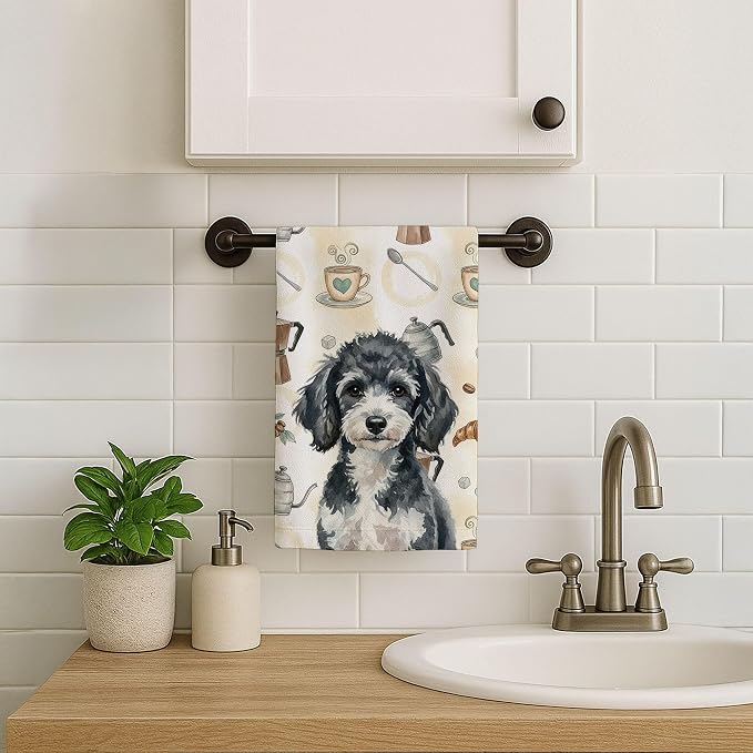 Caroline's Treasures Miniature Parti Poodle Coffee Bar Kitchen Towel Velour Plush Front and Cotton Loop Back Machine Washable