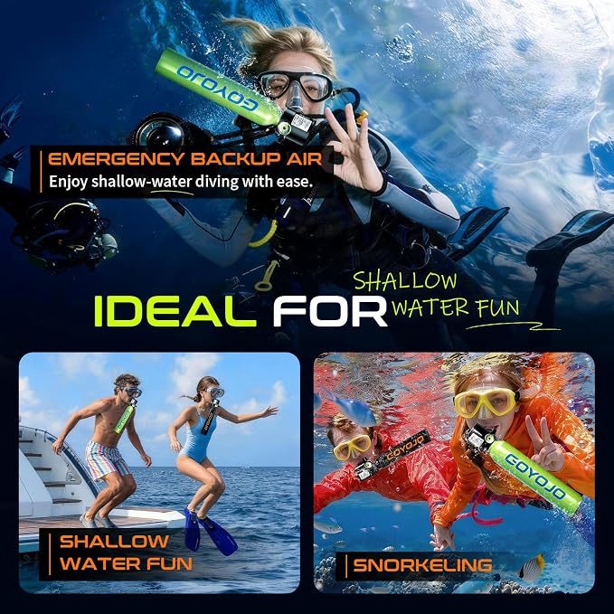 GOYOJO Mini Scuba Tank, Portable Diving Lung Air Tank with DOT Certified, Refillable Emergency Backup Pony Bottle for Snorkeling, Underwater Breathing, Training
