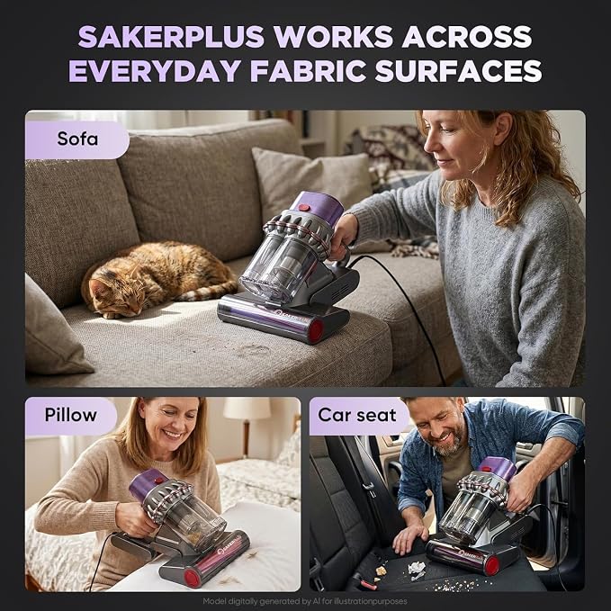 SakerPlus Powerful Bed Vacuum Cleaner, 350W Corded Mattress Vacuum with 2-Cup System,Smart Dust Sensor,Washable Dust Cup & Roller Brush for Mattress, Sofa(16.4 ft Corded)
