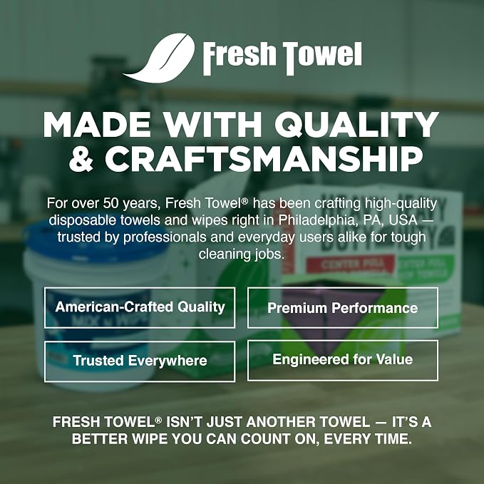 Fresh Towel Ultra Strong Center Pull Shop Towels - (1 Box of 300) Disposable Cleaning Towels - White, 9 x 12 inches - FT500
