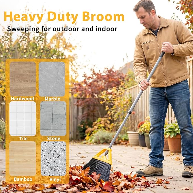4 Pack Heavy Duty Commercial Broom, Indoor/Outdoor Broom for Floor Cleaning | Hard Bristle Angle Broom For Sweeping Courtyard Restaurant Garage Patio Decks Mall Market Kitchen Office Lobby Shop
