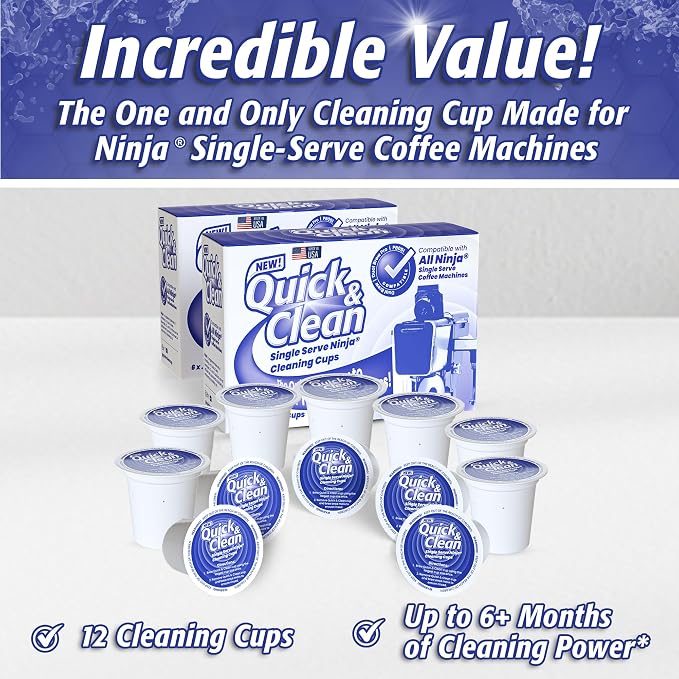 Quick & Clean 12-Pack Cleaning Pods Compatible with Ninja Single-Serve Coffee Machines - DualBrew, DualBrew Pro, and PB051 Compatible - Removes Stains, Non-Toxic and Eco-Friendly