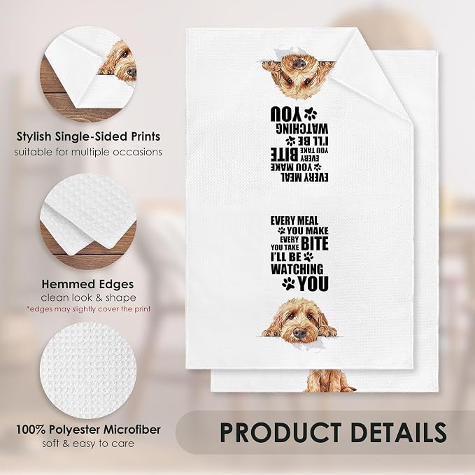 Goldendoodle Kitchen Towel Gifts for Dog Lovers Decorative Set of 2, Golden Doodle Dish Towels Dishcloths Tea Towels, Doodle Waffle Weave Microfiber Hand Towel for Kitchen Bathroom Decor 16x24