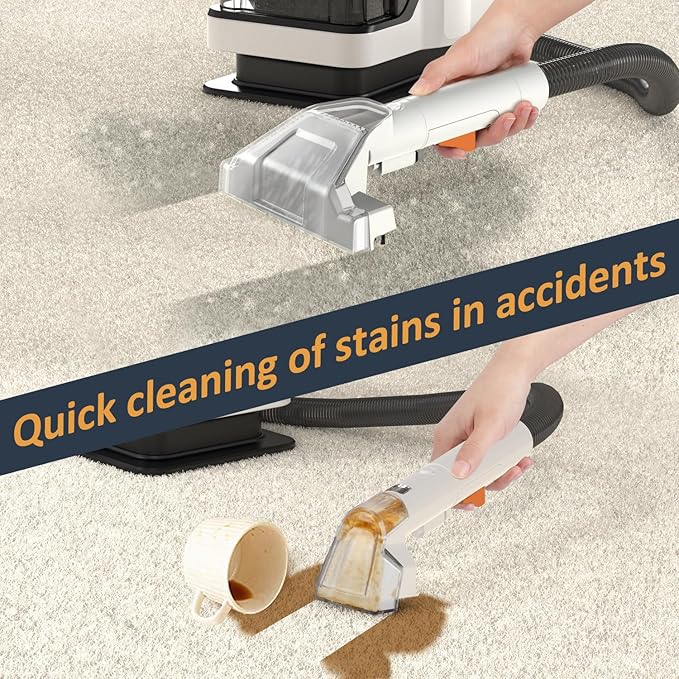Portable Carpet & Upholstery Spot Cleaner Machine, Powerful Suction&Deep Cleaning Cleaner Machine for Area Rugs, Carpet, Couch, Car, Pets, with Brushhead and Solution