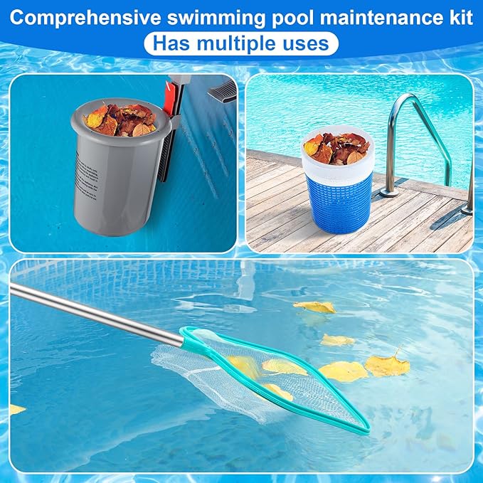 Tujoe Above Ground Pool Surface Skimmer with 5 Foot Leaf Skimmer Net and 20 Pool Filter Socks Skimmer Socks, Automatically Cleans Wall Mount Pool Surface Skimmer Pool Maintenance Accessories for Clean