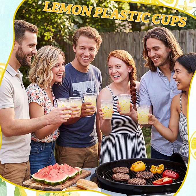 Qinyoung 100 Pcs Plastic Cups 12oz Disposable Cups Bulk Drinking Cup for Cold Drinks Baby Shower Wedding Birthday Valentine's Day Party Supplies (Lemon)