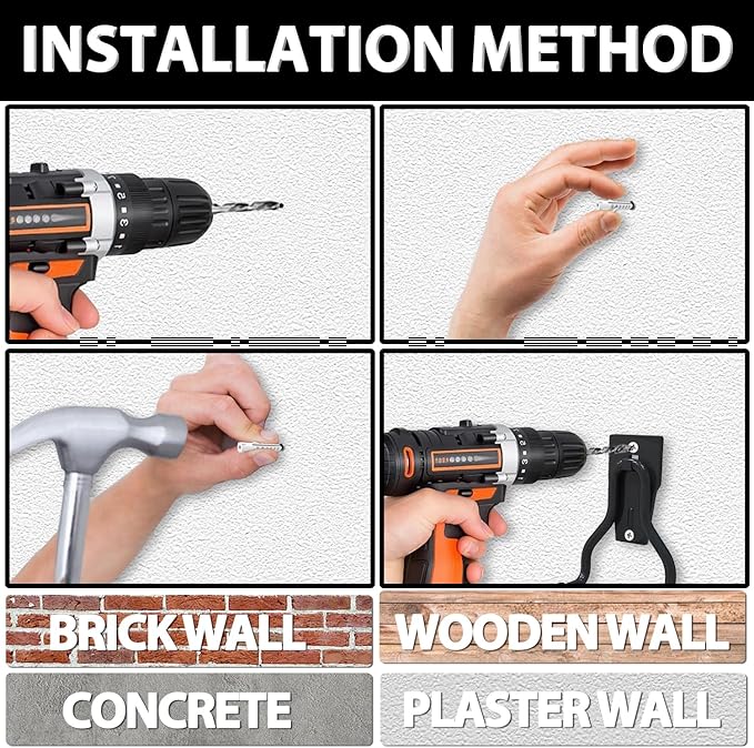3-H Weed Eater Hanger 4 Pack,1 Large Garage Wall Hooks,1 Extension Strap,Utility Weedeater Rack,Tool Hangers for Organizing and Hanging Weed Wacker,Leaf Blower,String Trimmer,Power Tool in Garden