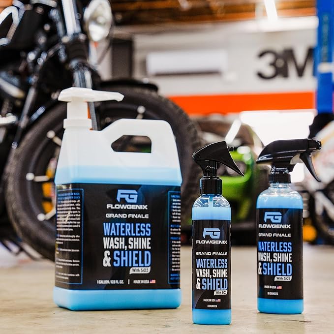 Flowgenix™ Waterless Car Wash Spray - Grand Finale - Motorcycle Cleaner & Car Wax Polish (1 Gal or 128 oz) - Ceramic Coating - Quick Detailer Spray to Make Your Vehicle Shine