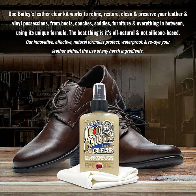 Doc Bailey's Leather Clear - Leather Conditioner, Cleaner & Waterproofer - 3-in-1 Protector for Couches, Car Seats, Boots, Handbags, Saddles & Furniture - No Color Change Kit 4oz, Pack of 2