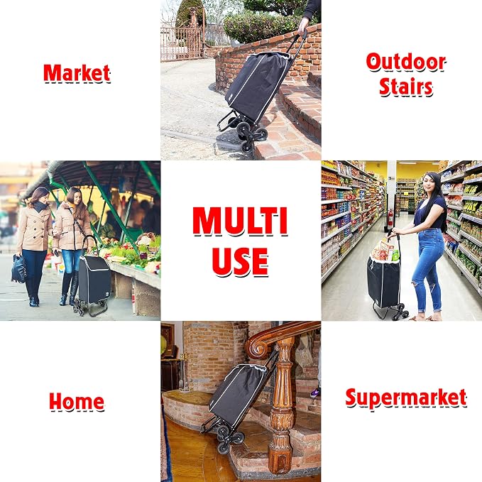 dbest Products Trolley Dolly Sport Stair Climber β Foldable Grocery Cart on Wheels β Multi Use Rolling Cart with Removable Bag, Hand Truck Dolly Function, and Stair Climbing Wheels, Black