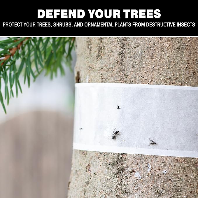 Catchmaster Tree Shield Lantern Fly & Ant Traps Insect Barrier, 4 Rolls 30ft Each, Outdoor Adhesive Crawling Insect Trap to Protect Trees, Fruit & Plants, Pest Control Lawn & Garden