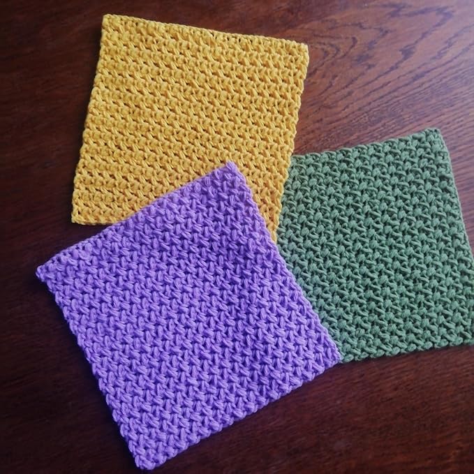 Cotton Dish Rags Pack Crochet Reusable Dish Cloth Yellow Green Lilac Widely Use Granny Square Set 3 Knitted Absorbent Flap