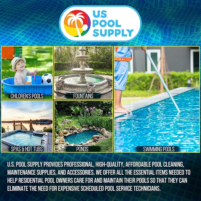 U.S. Pool Supply Pool Skimmer - Above Ground Pool Skimmer, Floating Surface Skimmer, 5 Adapters, Pool Accessories - Clean Dirt Basket, Wall Mount, Attach to Inflatable Collars, Tubular, Metal Frames