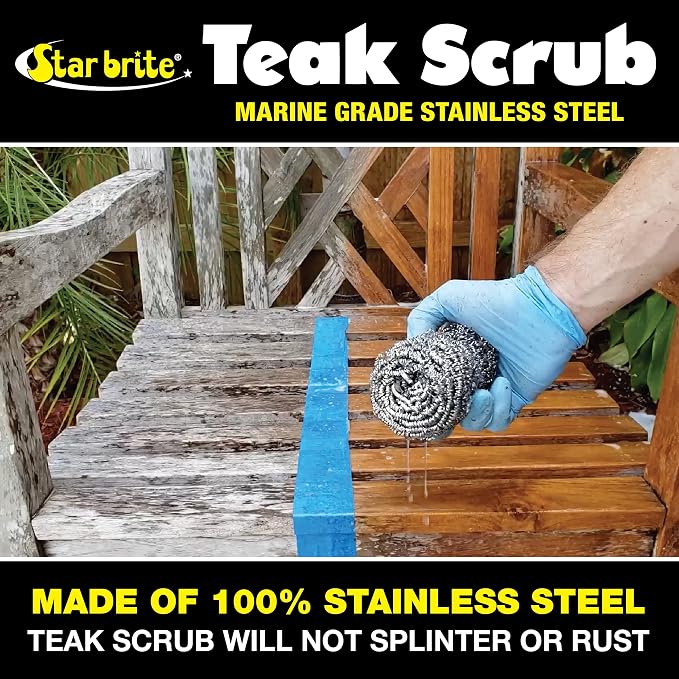 STAR BRITE Premium Golden Teak Oil - Sealer, Preserver & Finish for Outdoor Teak & Other Fine Woods - Step 3-1 GAL (085100) & Stainless Steel Teak Scrub - Refinish Wood Furniture & Teak (088450)