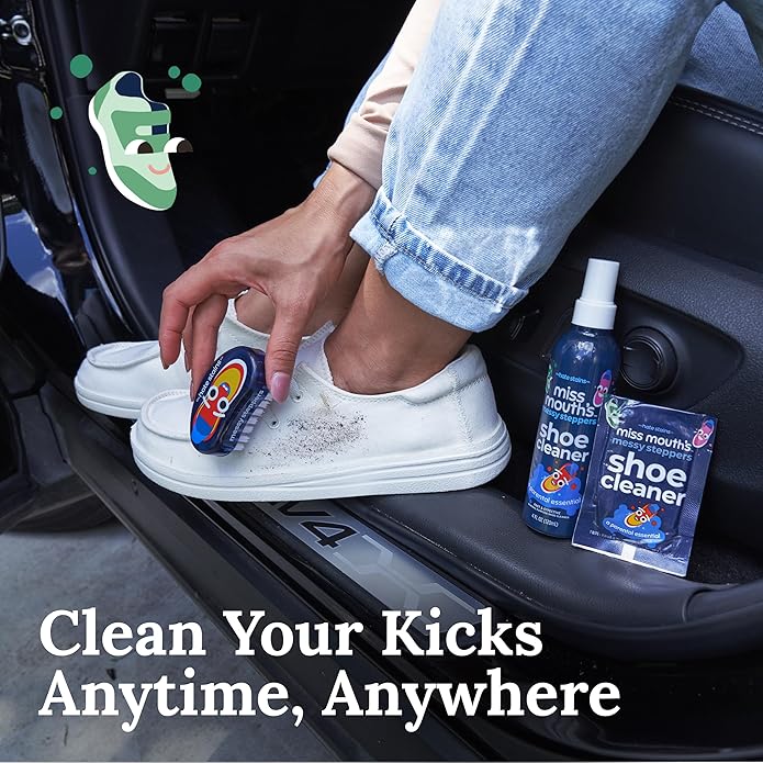 Miss Mouth's Messy Steppers Shoe Cleaner - 4oz Spray and Shoe Cleaning Kit Brush with 30 Pack Wipes
