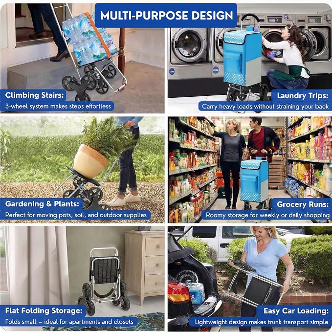 Shopping Cart, 220 lbs Capacity, Foldable Grocery Trolley with Large Bag, Laundry Utility, Adjustable Bungee Cord (Sky Blue)